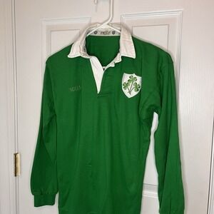 ONeills Ireland Rugby Shirt Green Long Sleeve Embroidered Shamrock Crest Top